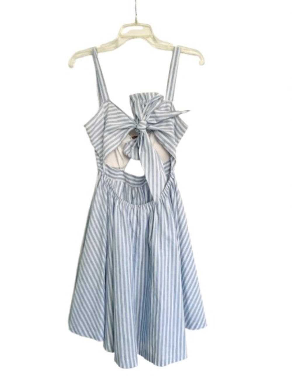 Vici Light Blue and White Striped Mini Dress with Cutouts Back Tie. Size Small - Picture 4 of 6